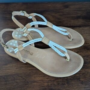 Sperry Topsider Women’s Size 8m Nude w/ white braided T-strap leather Sandals